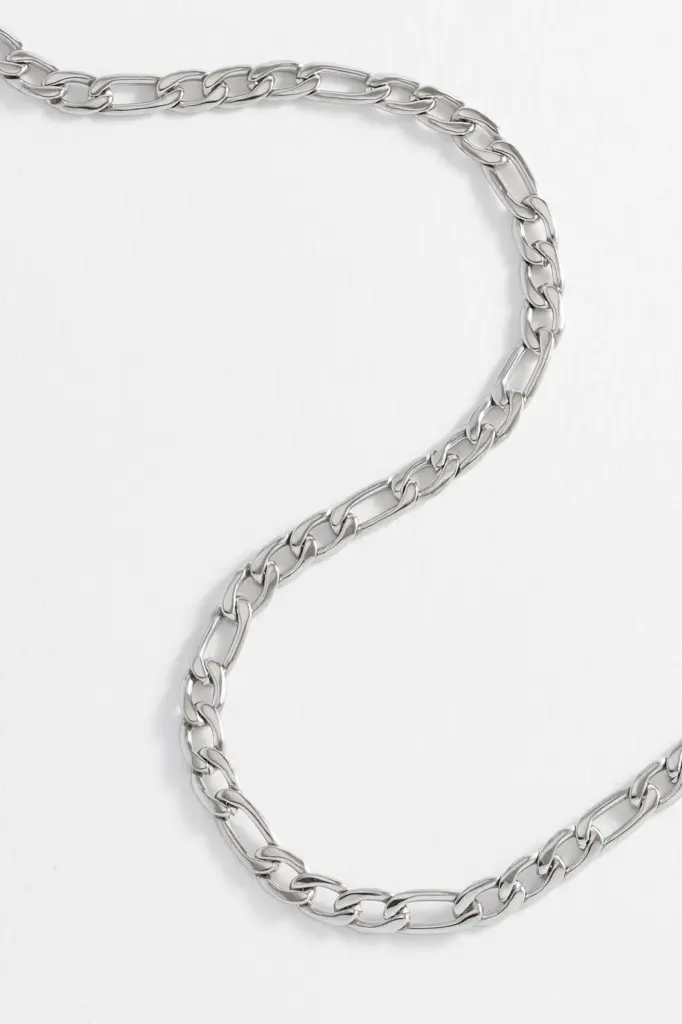 PVD Rhodium Plated Figaro Chain Necklace