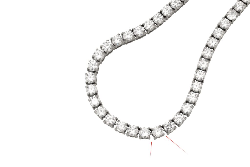 45° angle between each component of tennis necklace