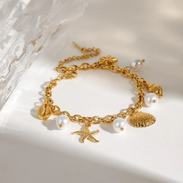 seashell and starfish PVD stainless steel bracelets