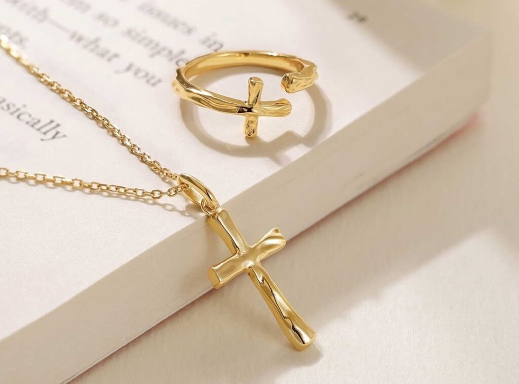 PVD Gold Stainless Steel Religious Necklace & Cross Ring
