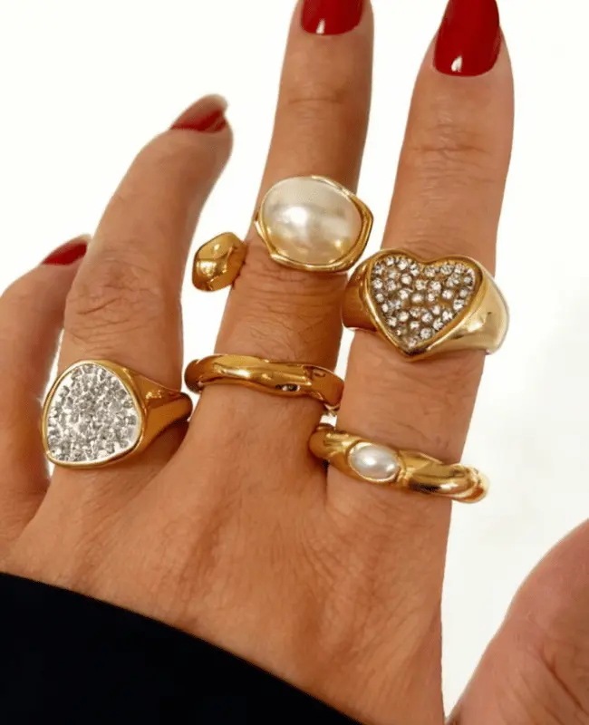 PVD Gold Stainless Steel Rings with Stones