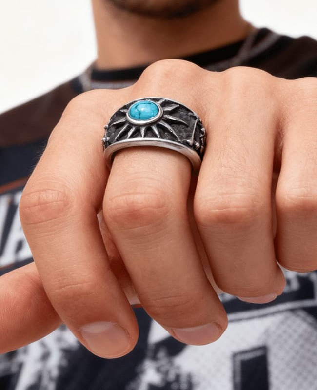 Stainless Steel Oxidized Turquoise Ring
